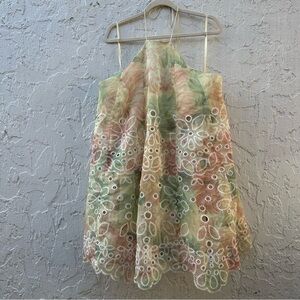ASOS DESIGN dress size 14 halter floral eyelet mini dress watercolor floral